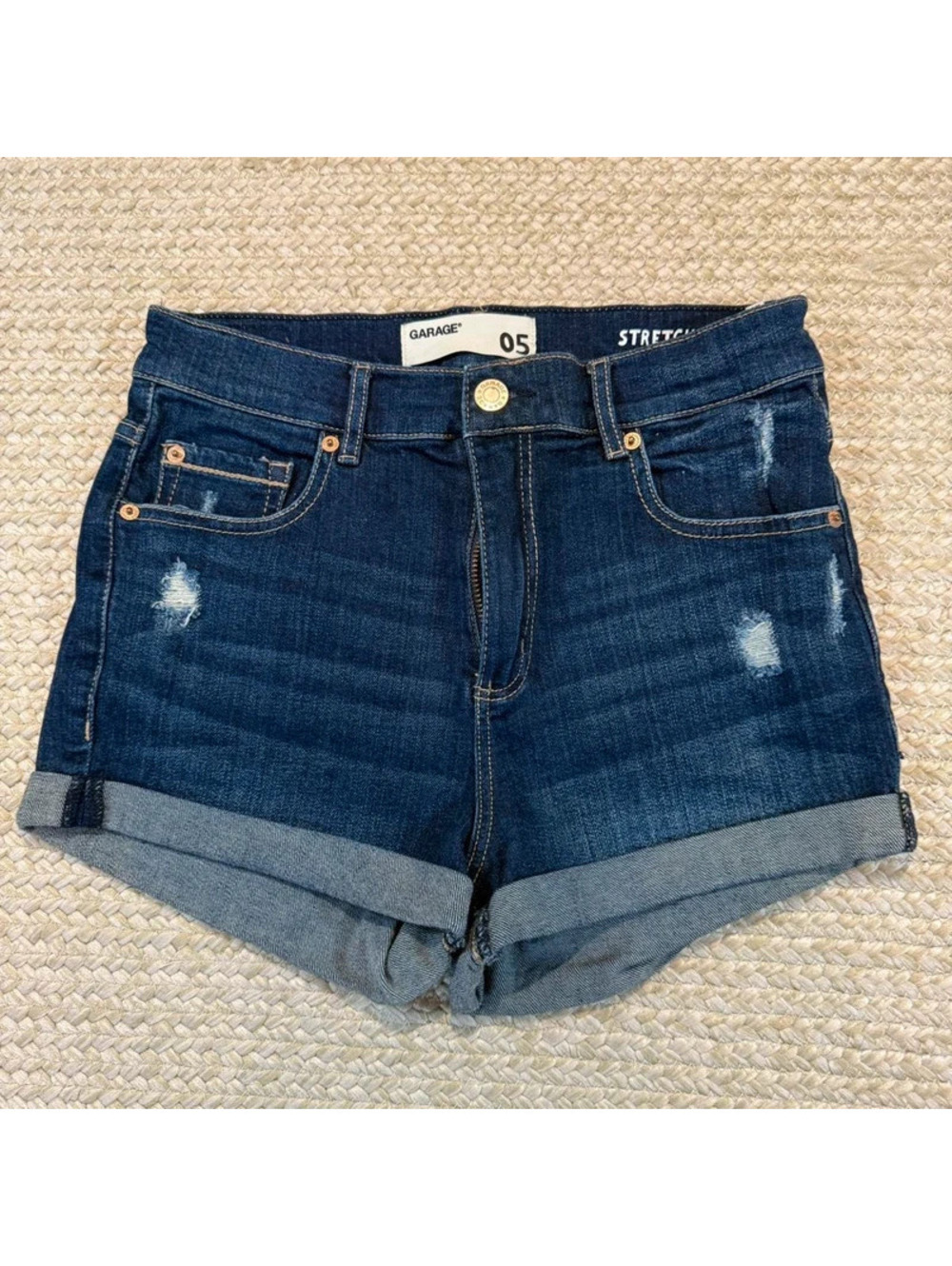 Garage Stretch Denim Mid-Rise Shorts Dark Cutoff Cuffed Size 5